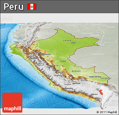 Physical Panoramic Map of Peru, lighten, semi-desaturated, land only