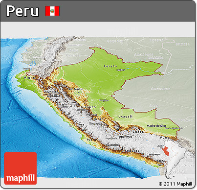 Physical Panoramic Map of Peru, lighten, semi-desaturated, land only