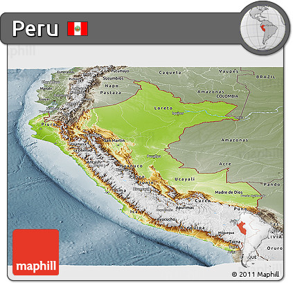 Physical Panoramic Map of Peru, semi-desaturated