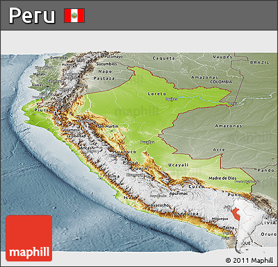 Physical Panoramic Map of Peru, semi-desaturated
