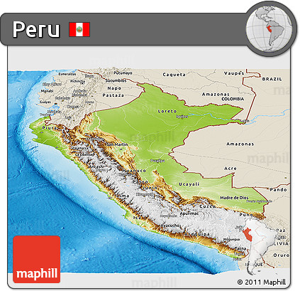 Physical Panoramic Map of Peru, shaded relief outside