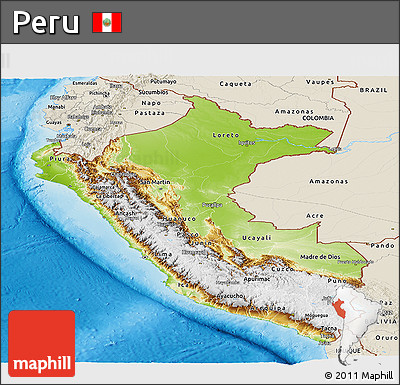 Physical Panoramic Map of Peru, shaded relief outside