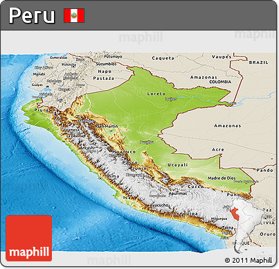 Physical Panoramic Map of Peru, shaded relief outside
