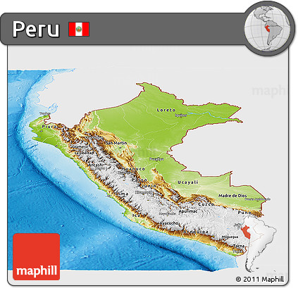 Physical Panoramic Map of Peru, single color outside