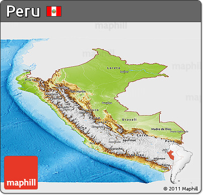 Physical Panoramic Map of Peru, single color outside