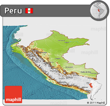 Physical Panoramic Map of Peru, single color outside, satellite sea