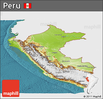 Physical Panoramic Map of Peru, single color outside, satellite sea