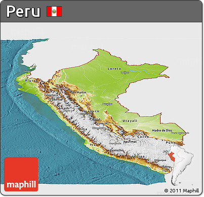 Physical Panoramic Map of Peru, single color outside, satellite sea