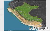 Satellite Panoramic Map of Peru, darken, desaturated, land only