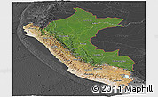 Satellite Panoramic Map of Peru, darken, desaturated