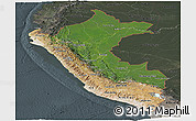 Satellite Panoramic Map of Peru, darken, semi-desaturated