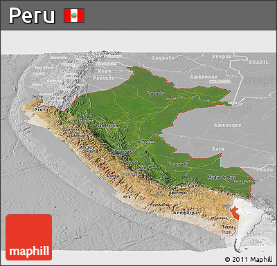 Satellite Panoramic Map of Peru, lighten, desaturated