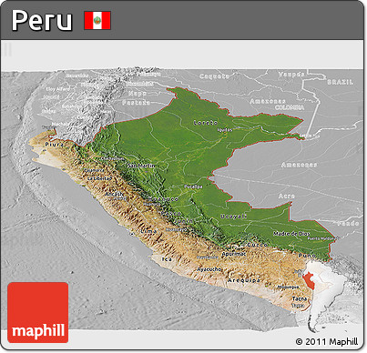 Satellite Panoramic Map of Peru, lighten, desaturated