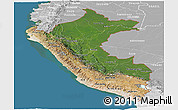 Satellite Panoramic Map of Peru, lighten, desaturated, land only