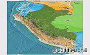 Satellite Panoramic Map of Peru, political shades outside, satellite sea