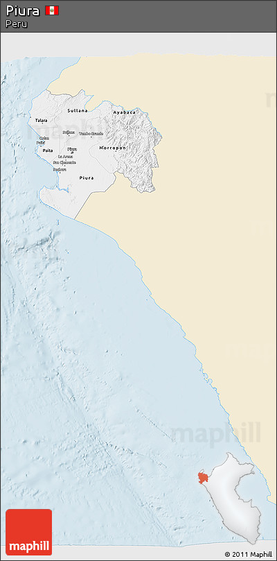 Classic Style 3D Map of Piura, single color outside
