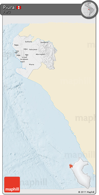 Classic Style 3D Map of Piura, single color outside