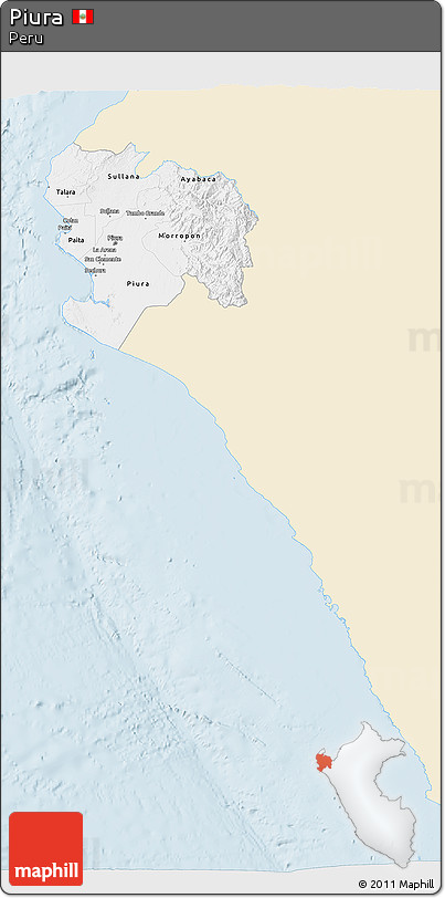 Classic Style 3D Map of Piura, single color outside