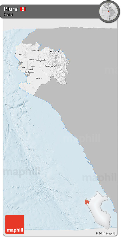 Gray 3D Map of Piura, single color outside