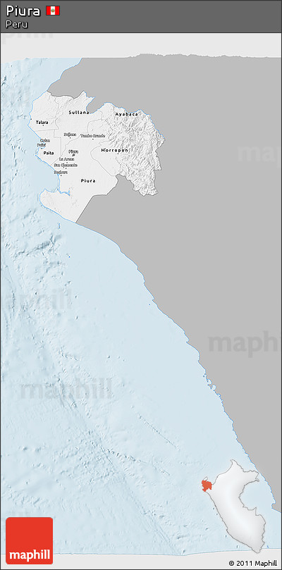 Gray 3D Map of Piura, single color outside