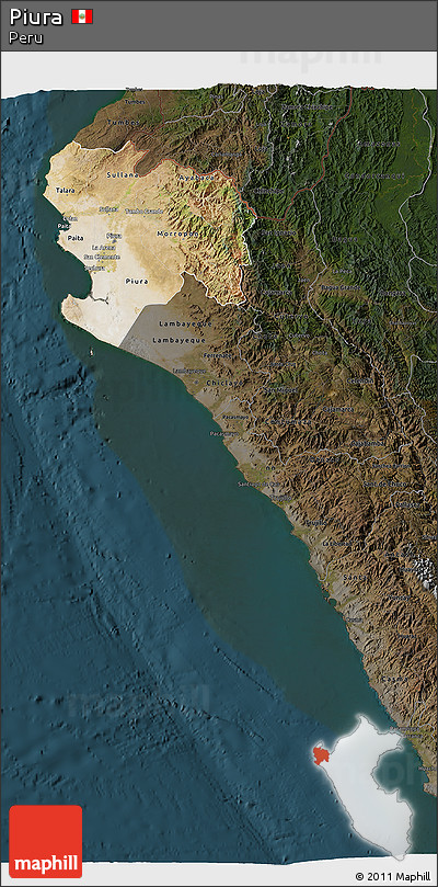 Satellite 3D Map of Piura, darken
