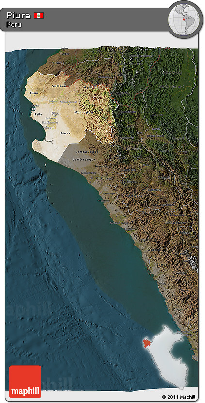 Satellite 3D Map of Piura, darken