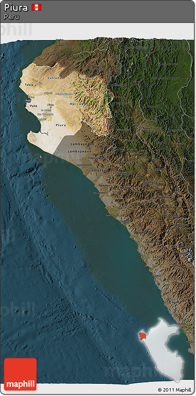 Satellite 3D Map of Piura, darken