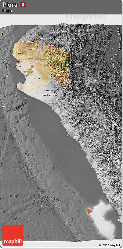 Satellite 3D Map of Piura, desaturated
