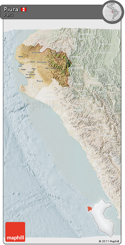 Satellite 3D Map of Piura, lighten