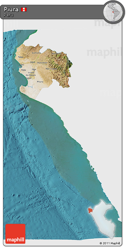 Satellite 3D Map of Piura, single color outside