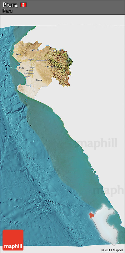Satellite 3D Map of Piura, single color outside