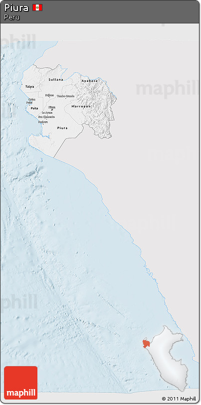 Silver Style 3D Map of Piura, single color outside