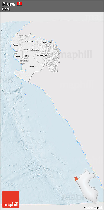 Silver Style 3D Map of Piura, single color outside