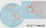 Gray Location Map of Piura, within the entire country, hill shading