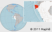 Gray Location Map of Piura, highlighted country, hill shading