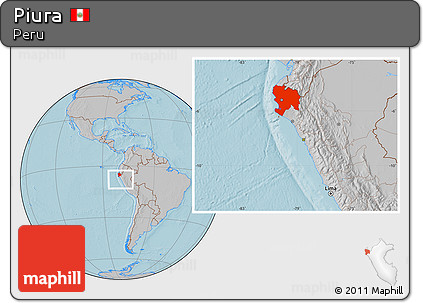 Gray Location Map of Piura, hill shading