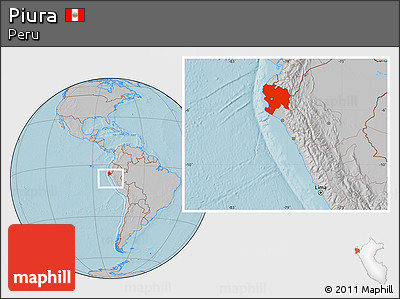 Gray Location Map of Piura, hill shading