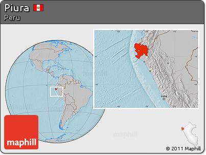 Gray Location Map of Piura, hill shading