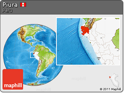 Physical Location Map of Piura, highlighted country
