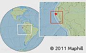 Savanna Style Location Map of Piura, within the entire country, hill shading