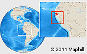 Shaded Relief Location Map of Piura, within the entire country