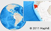Shaded Relief Location Map of Piura, highlighted country