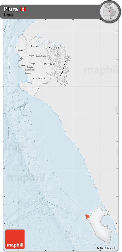 Silver Style Map of Piura, single color outside