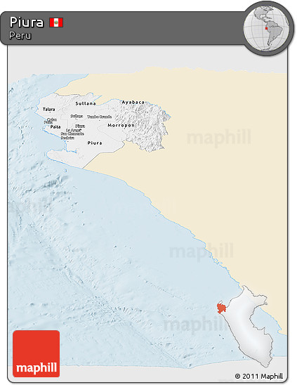 Classic Style Panoramic Map of Piura, single color outside