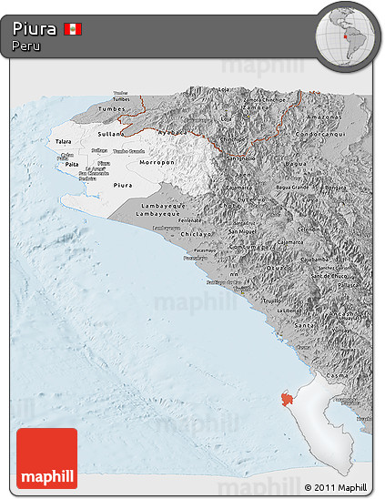 Gray Panoramic Map of Piura