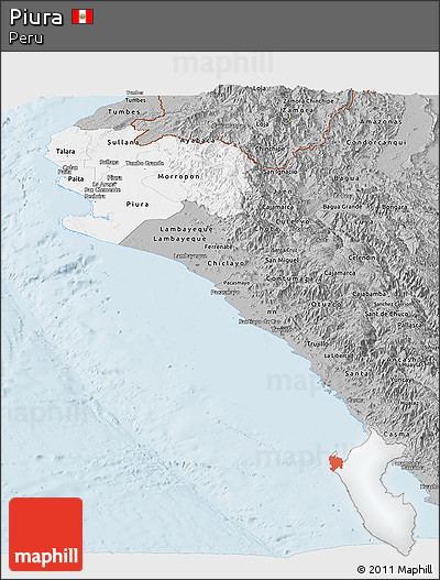 Gray Panoramic Map of Piura