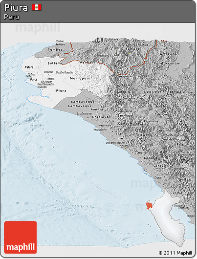 Gray Panoramic Map of Piura