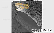 Satellite Panoramic Map of Piura, darken, desaturated