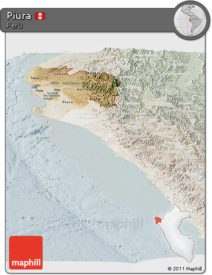 Satellite Panoramic Map of Piura, lighten