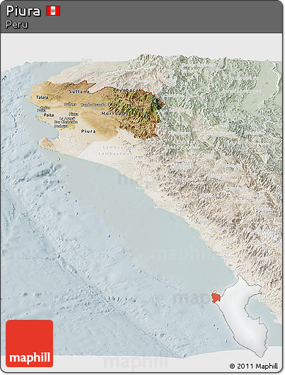 Satellite Panoramic Map of Piura, lighten